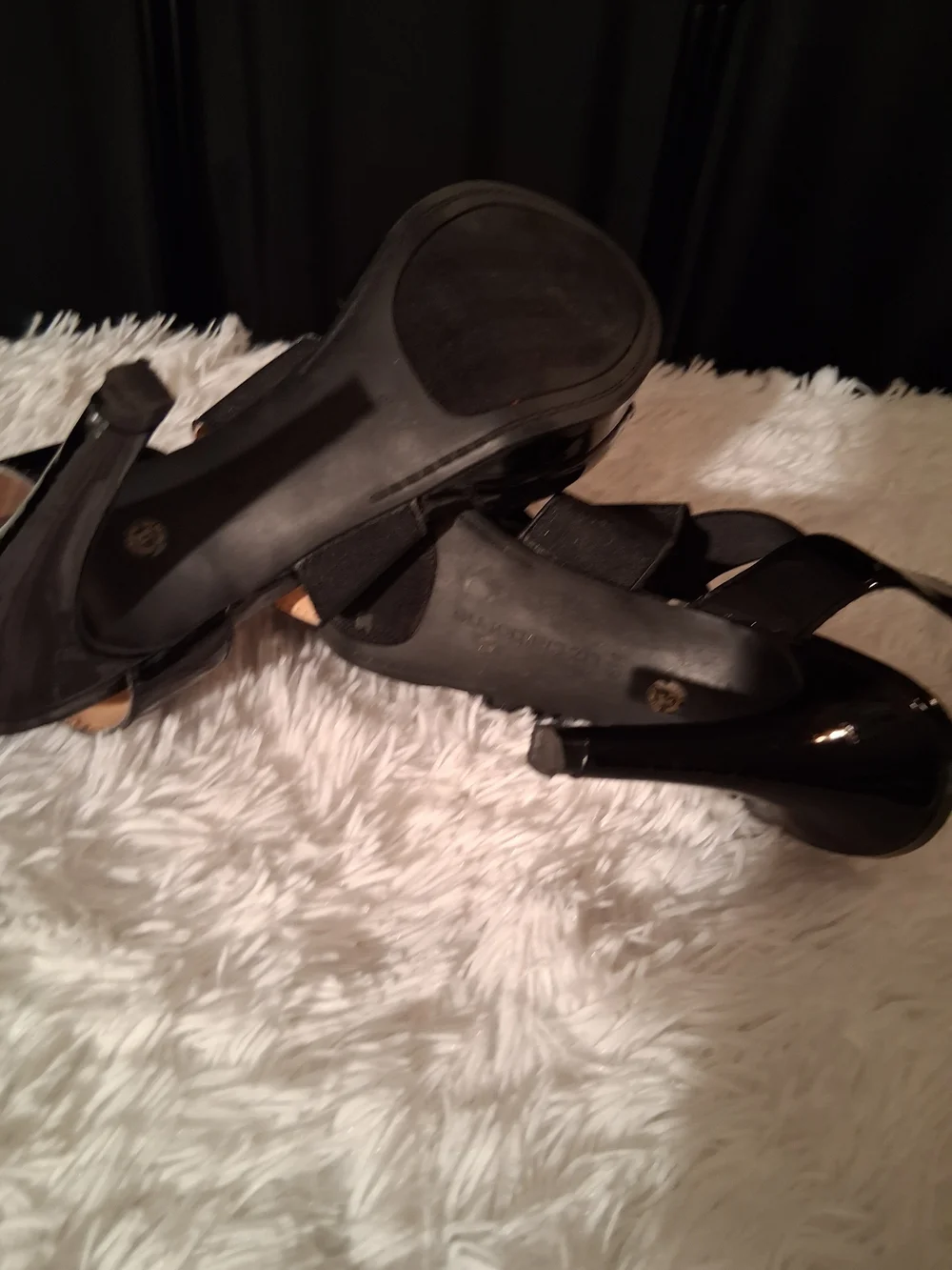Liz Claiborne Black Patent & Fabric Crisscross Slingback Heels NWOT